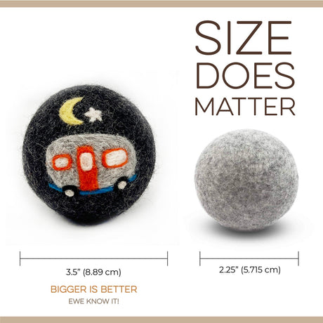 Fluff Ewes "Are we there yet?" Premium Wool Dryer Balls: 6 Pack, Natural Fabric Softener, Eco-friendly