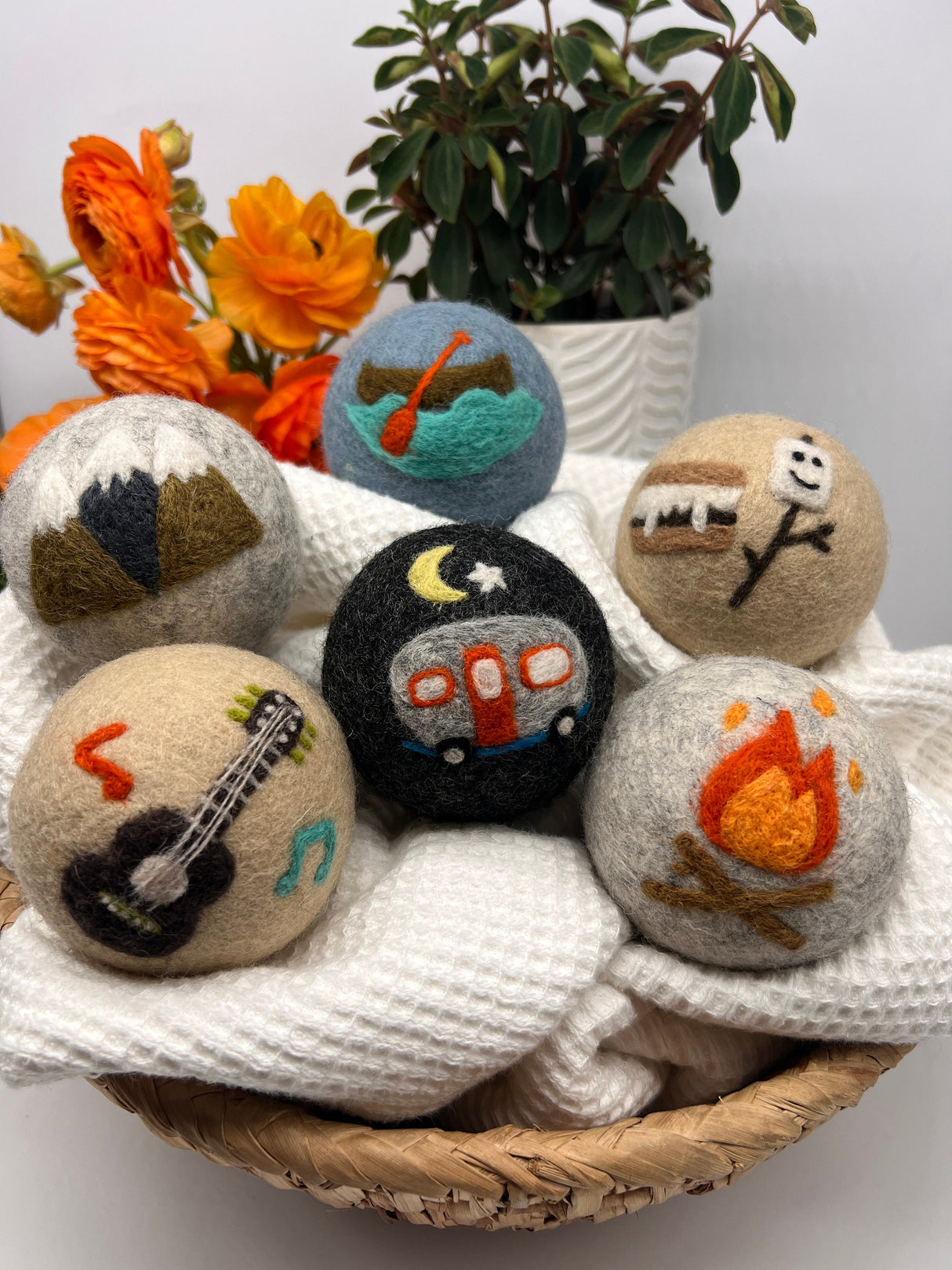 Fluff Ewes "Are we there yet?" Premium Wool Dryer Balls: 6 Pack, Natural Fabric Softener, Eco-friendly