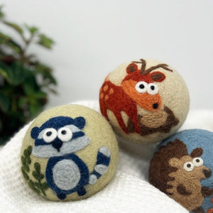 Fluff Ewes "Hedgehog & Homies" premium wool dryer balls for laundry: set of 3