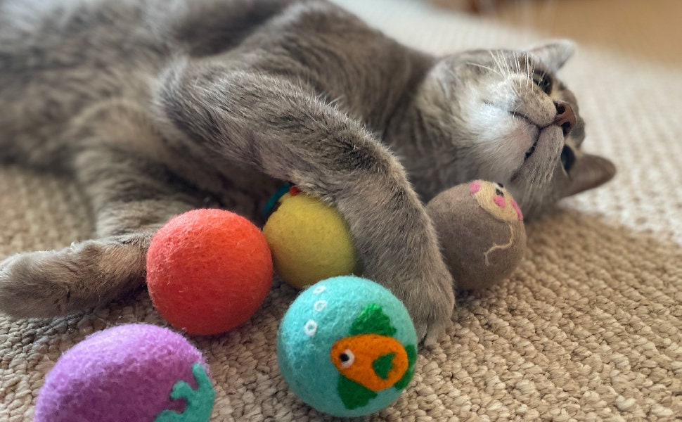 Love Ewe Handmade Felt Pet Toys for Cats, Kittens, Dogs, Small Pets: Planet Friendly, Natural Dye, 3-Pack, Duck/Bunny, Bird/Fish, Cat/Mouse