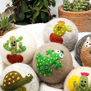 Fluff Ewes "Kiss my Cactus" premium wool dryer balls for laundry: set of 6