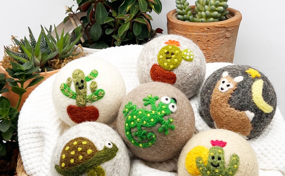 NEW! Fluff Ewes "Kiss my Cactus" premium wool dryer balls, set of 6, Natural Fabric Softener, Wrinkle Reducer, Eco-friendly