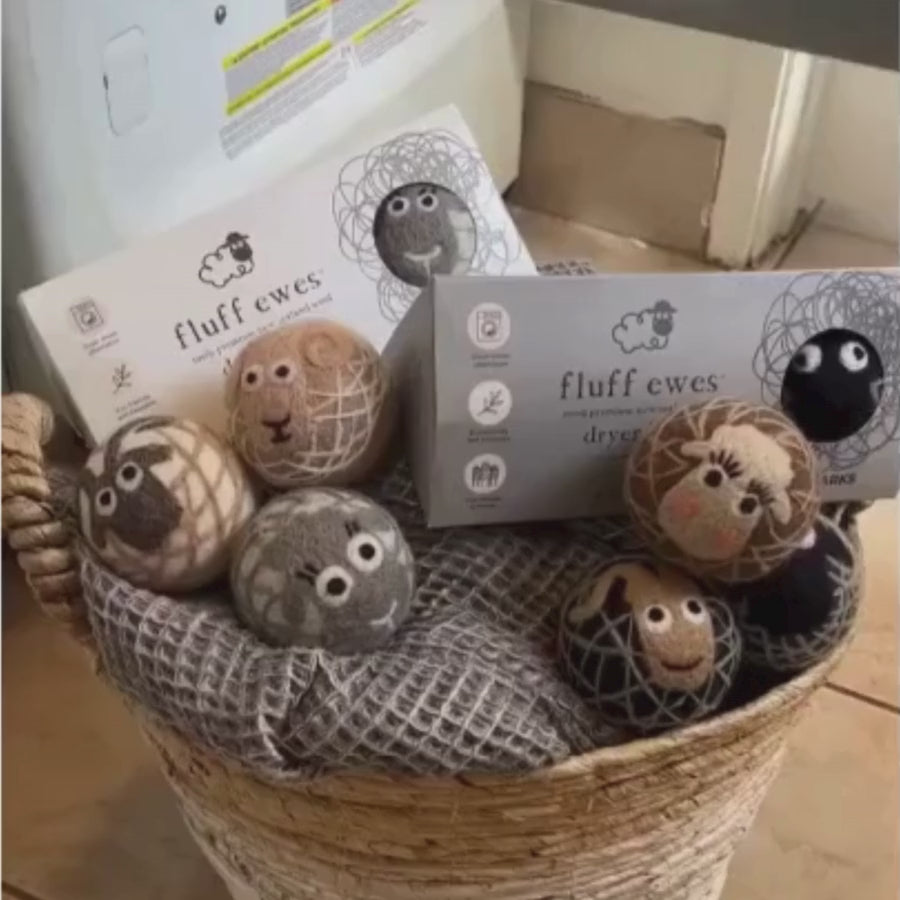 Pair of Fluff Ewes Natural Wool Dryer Balls 3 Pack for Darks & 3 Pack for Lights/Whites Bundle (58 USD value) - Whites/Lights & Darks Dryer Ball Pair