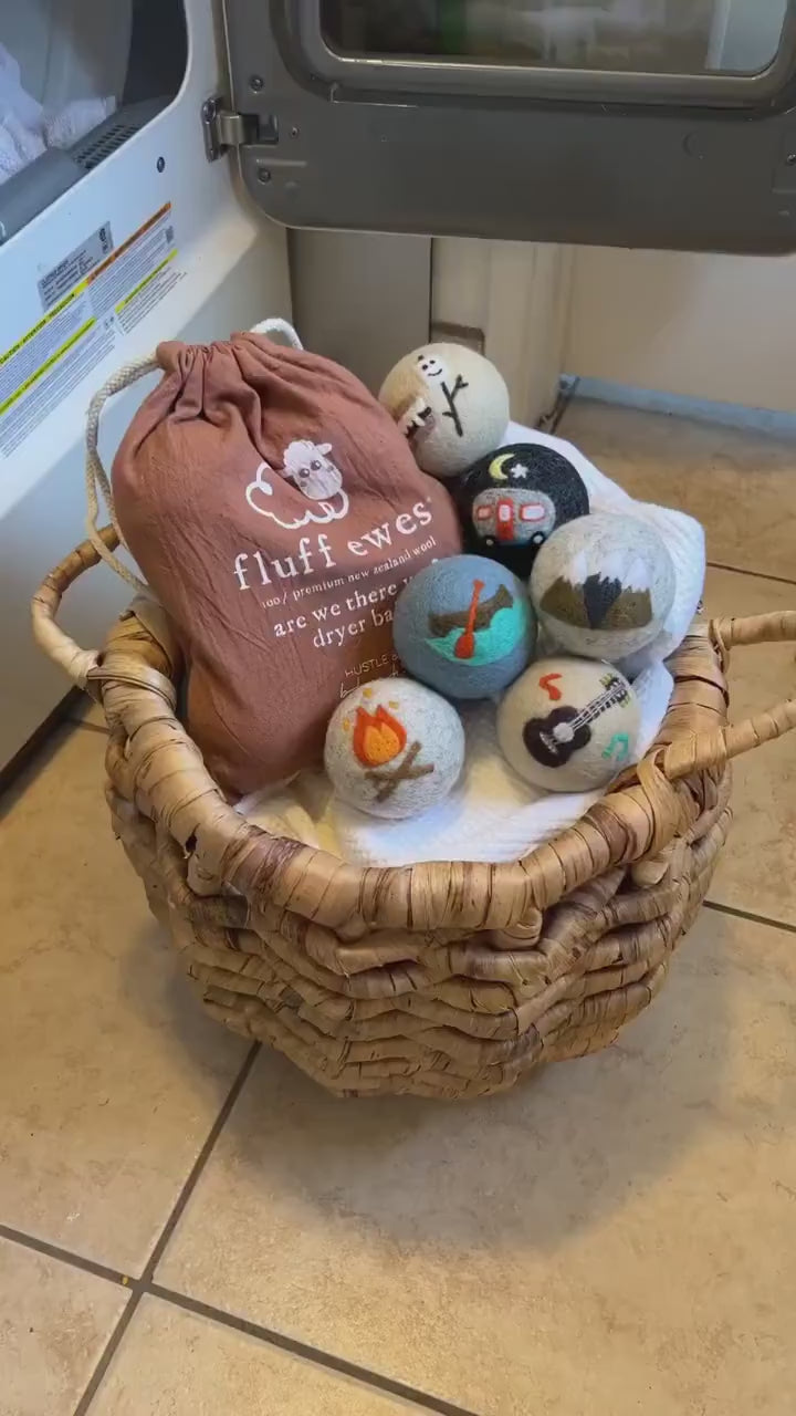 Fluff Ewes "Are we there yet?" Premium Wool Dryer Balls: 6 Pack, Natural Fabric Softener, Eco-friendly