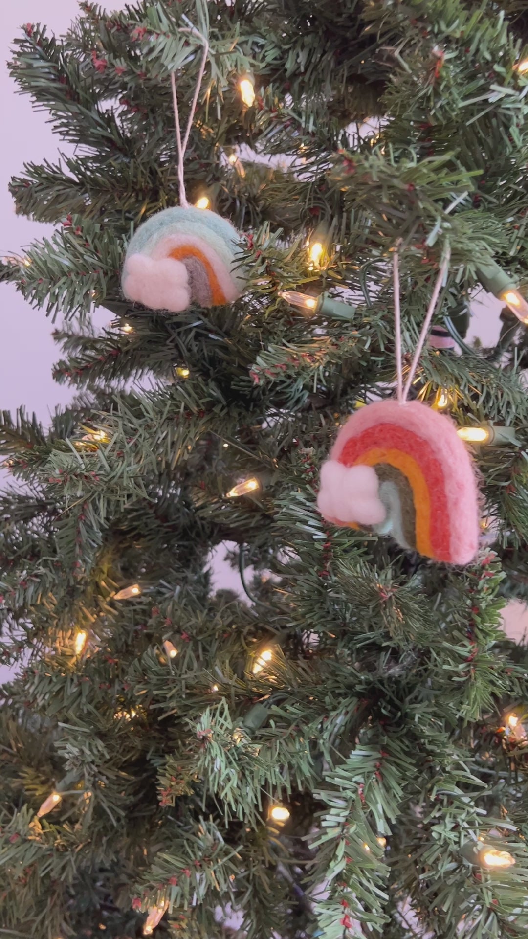 Pair of Hand-Stitched Felted Rainbow Ornaments