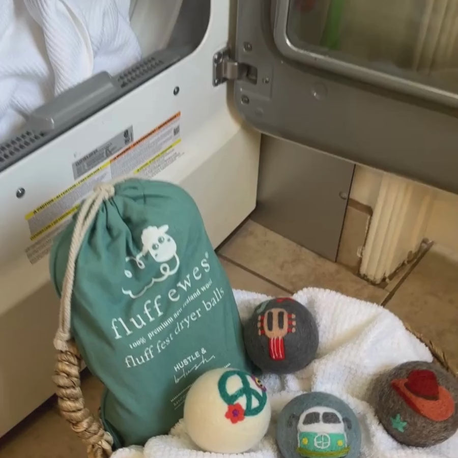 NEW! Fluff Ewes "Fluff Fest," music festival inspired, premium wool dryer balls. 6 pack set - Dryer Balls