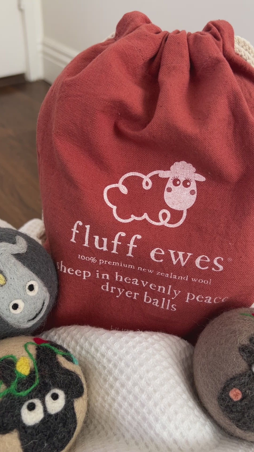 Fluff Ewes natural wool dryer balls, Holiday Edition: "Sheep in Heavenly Peace" 6 pack