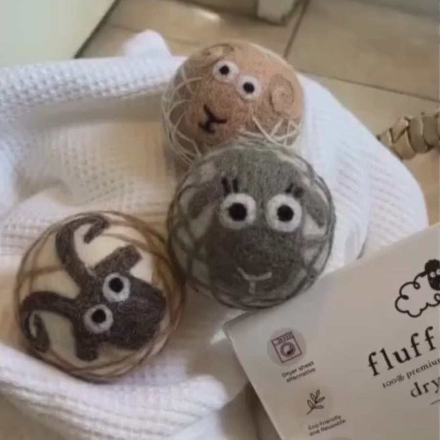 Fluff Ewes 100% Premium Wool Dryer Balls for Whites & Lights 3 pack Natural Fabric Softener, Eco-Friendly - Whites