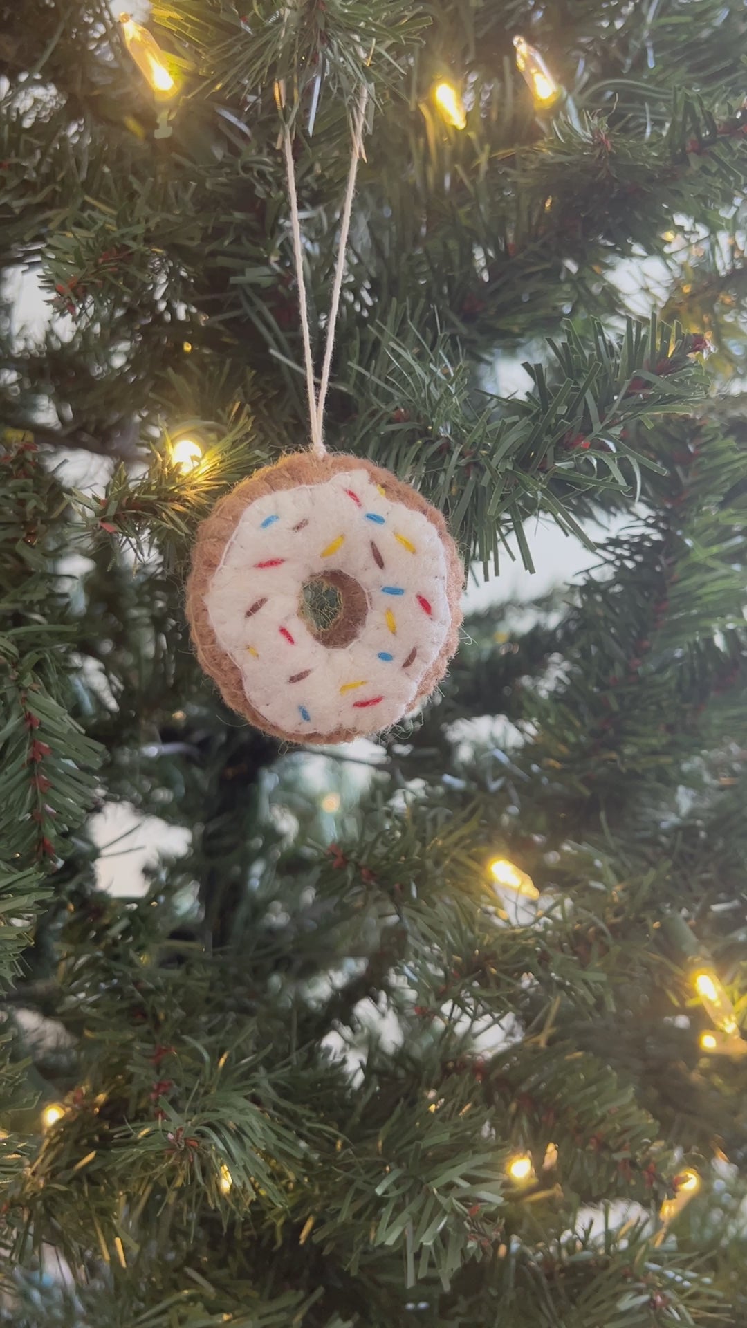 Pair of Hand-Stitched Felt Doughnut Ornaments