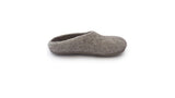 A single Love Ewe Hand-Felted Organic Wool Slipper for Women (Rainbow-Light), handmade in Nepal with a closed toe and open heel, is displayed on a white background.