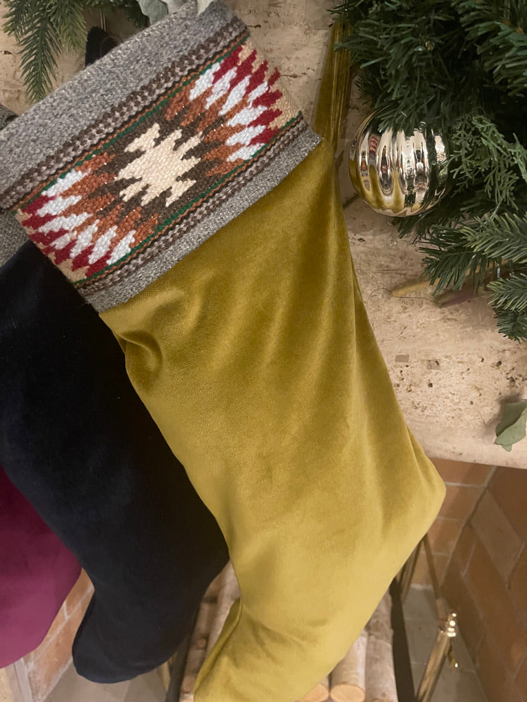 Svitlo (Light) XL Handwoven Carpathian Wool & Cider Colored Italian Velvet Stocking