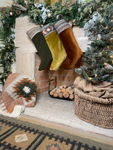 Svitlo (Light) XL Handwoven Carpathian Wool & Currant Colored Italian Velvet Stocking