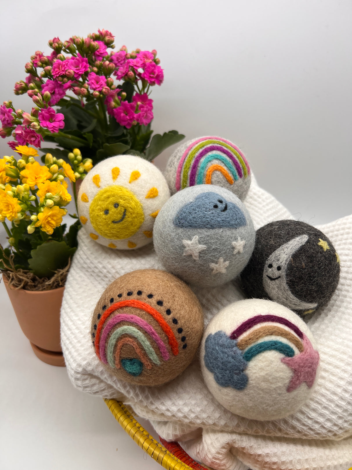 Fluff Ewes "Rain(bow) or Shine" premium wool dryer balls for laundry: set of 6