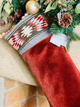 Svitlo (Light) XL Handwoven Carpathian Wool & Currant Colored Italian Velvet Stocking
