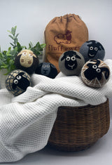 Fluff Ewes "Classics" premium wool dryer balls for laundry: 6 pack set