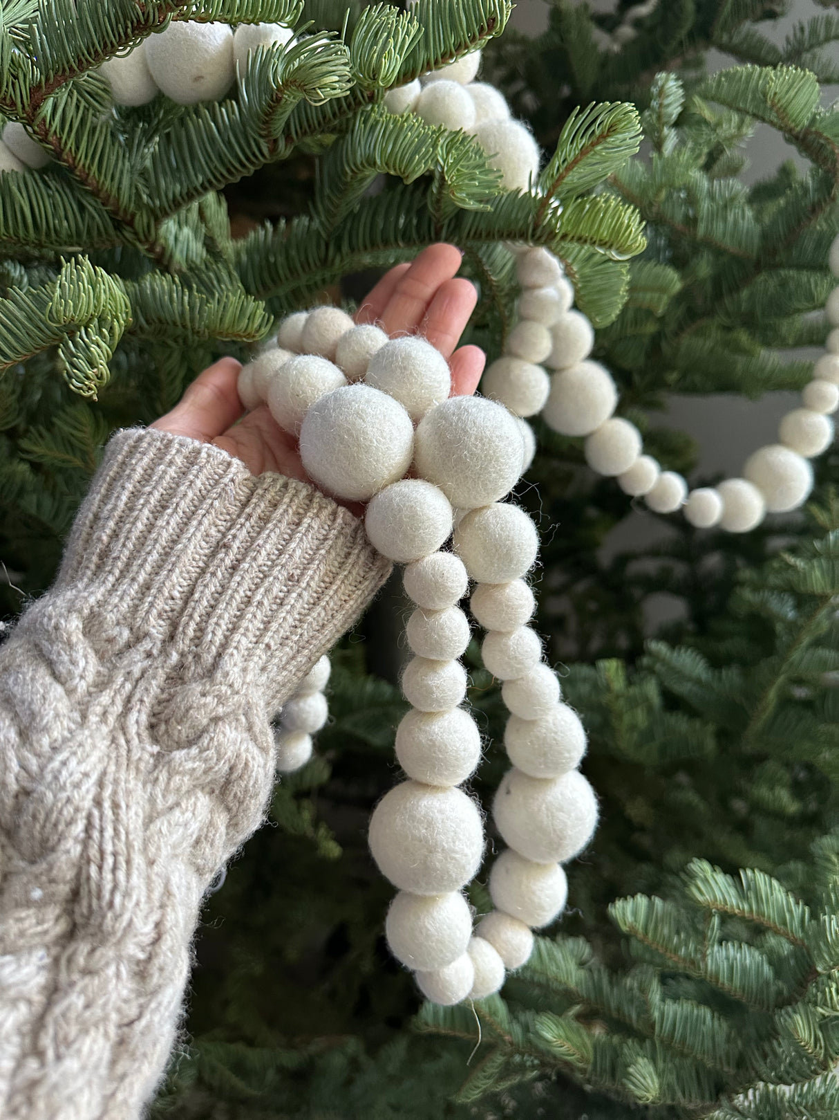 8' Hand-Felted Natural White Wool Garland