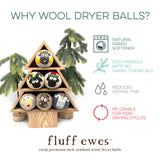 Fluff Ewes natural wool dryer balls, Holiday Edition: "Sheep in Heavenly Peace" 6 pack