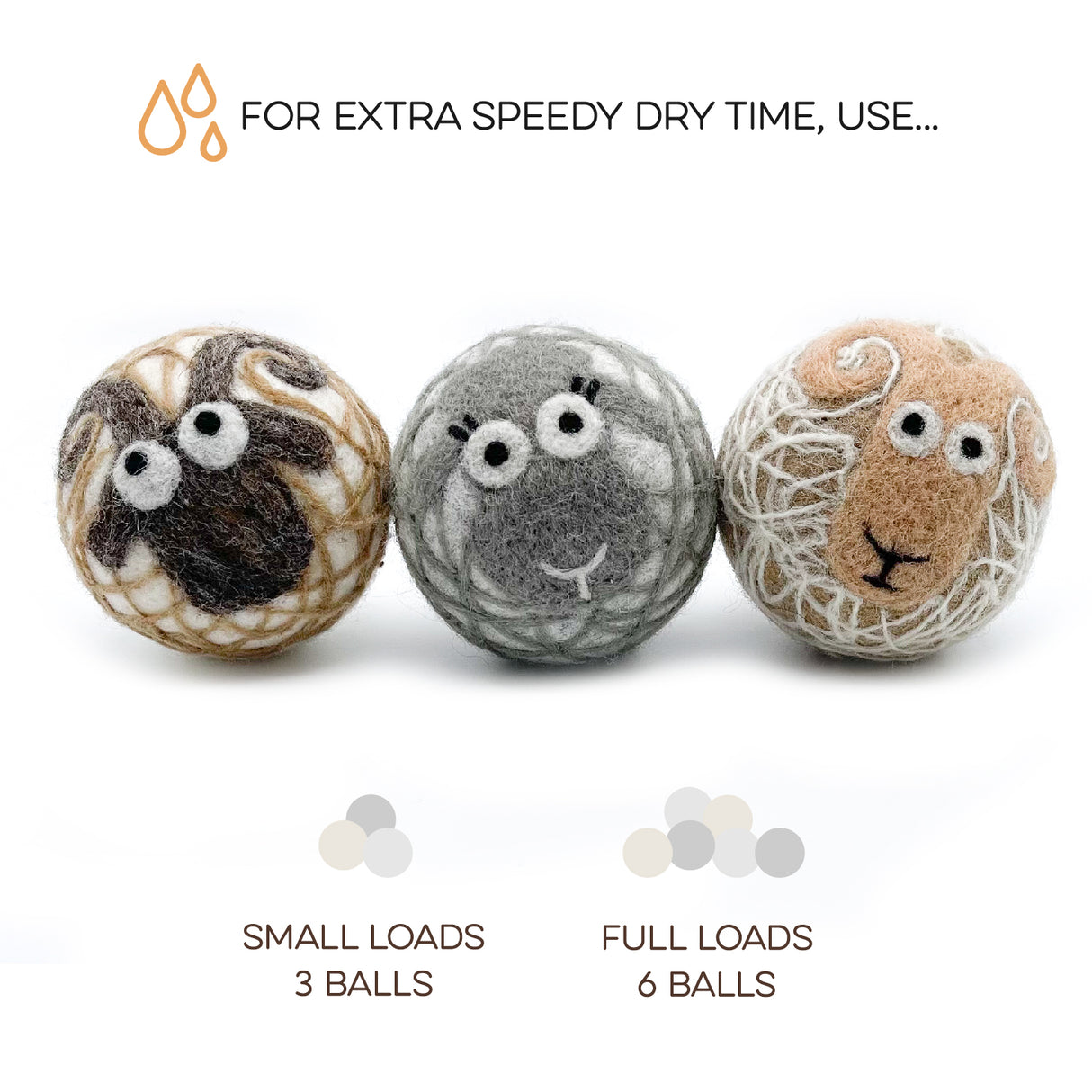 Fluff Ewes premium wool dryer balls for laundry: 3 pack for "Lights & Whites"